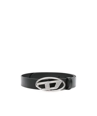 Diesel Oval D Buckle Leather Belts In Black