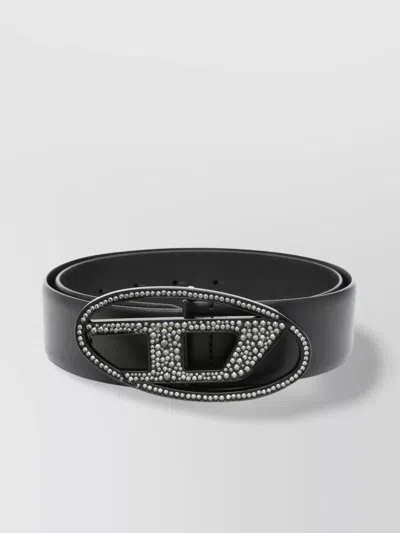 Diesel Oval D Crystal Buckle Leather Belt