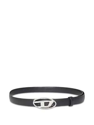 Diesel Kids' Oval D Crystal-embellished Belt In Black