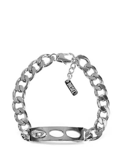 Diesel Oval D Curb-chain Bracelet In Silver