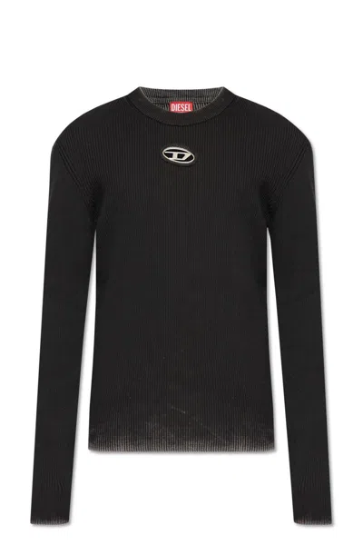 Diesel Oval D Cut-out Ribbed Top In Black