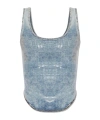Diesel Oval D-embroidered Denim Tank Top In Blue