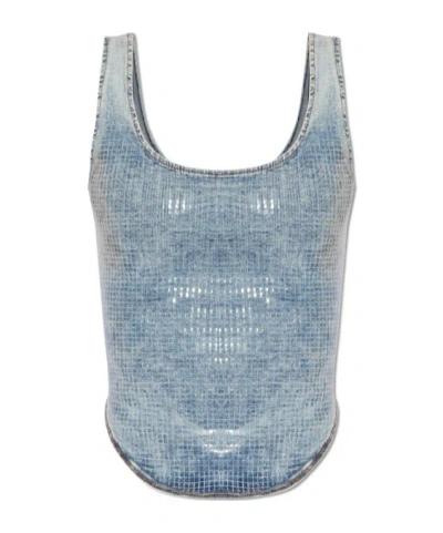 Diesel Oval D-embroidered Denim Tank Top In Blue