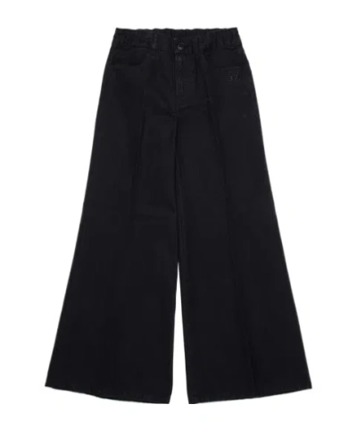 Diesel Kids' Oval D-embroidered Gabardine Trousers In Black