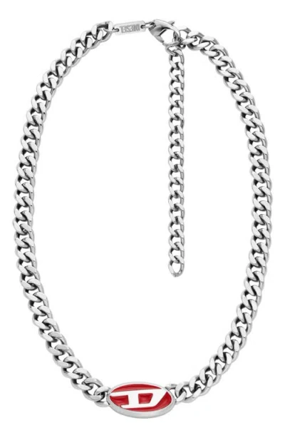 Diesel ® Oval D Enamel Pendant Chain Necklace In Blue