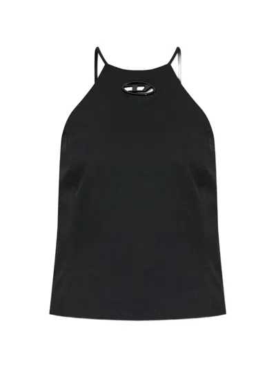 Diesel Stretch Twill Mini Dress Halter Neckline In Black