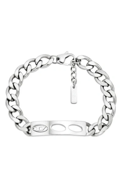 Diesel ® Oval D Id Chain Bracelet In Silver