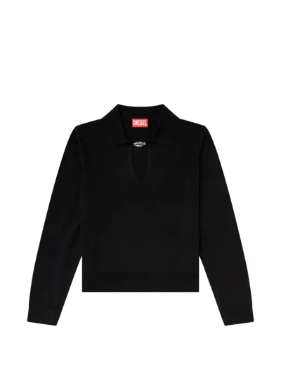 Diesel Oval D Keyhole Long-sleeve Sweater In Black