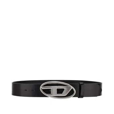 Diesel 'oval D' Leather Belt In Black