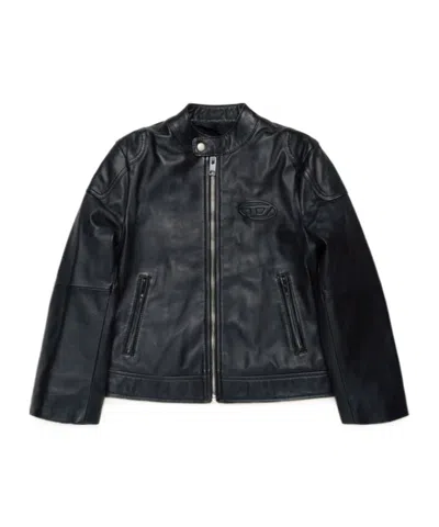 Diesel Oval D Leather Biker Jacket In Black