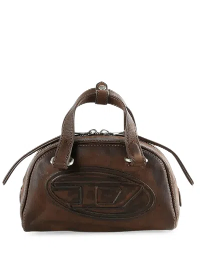 Diesel Oval D Leather Shoulder Bag In Neutral