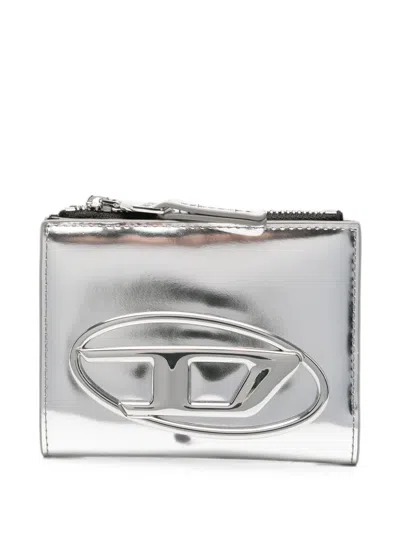 Diesel Oval D Leather Wallet In Gray