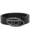 Diesel Leather Belt With Enamelled Buckle In Black