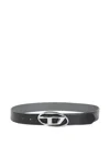 Diesel Reversible Logo Belt Adjustable Fit Metal Buckle In Black