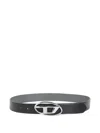 Diesel Reversible Logo Belt Adjustable Fit Metal Buckle In Black