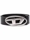 Diesel Black Belt With Oval D Logo Buckle Closure In Black