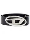 Diesel Black Belt With Oval D Logo Buckle Closure In Black