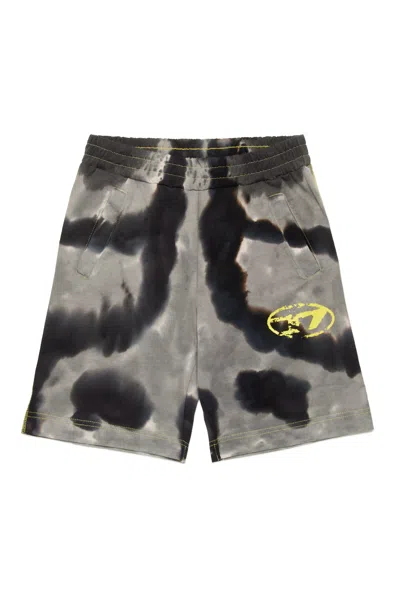 Diesel Kids' Oval D Logo Batik Shorts In Black