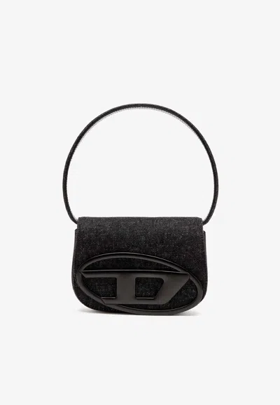 Diesel Oval-d Logo Denim Shoulder Bag In Black