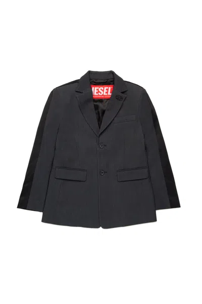 Diesel Kids' Giacca Blazer Doppio Tessuto Con Logo Oval D In Grey