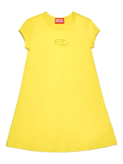 Diesel Kids' Abito In Cotone Con Logo Oval D In Yellow