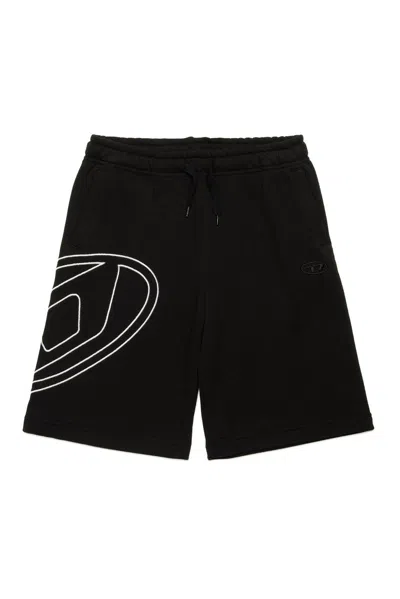 Diesel Kids' Oval-d Logo Embroidered Drawstring Shorts In Black