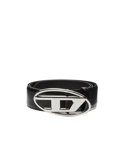 Diesel Oval D Logo Leather Belt In Black