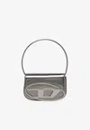 Diesel Oval-d Logo Patent Leather Shoulder Bag In Silver