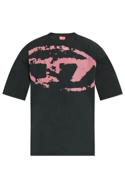 Diesel Oval-d Logo Printed Crewneck T-shirt In Grey