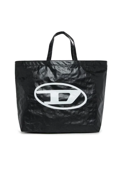 Diesel Kids' Oval D Logo Shopper Bag In Black