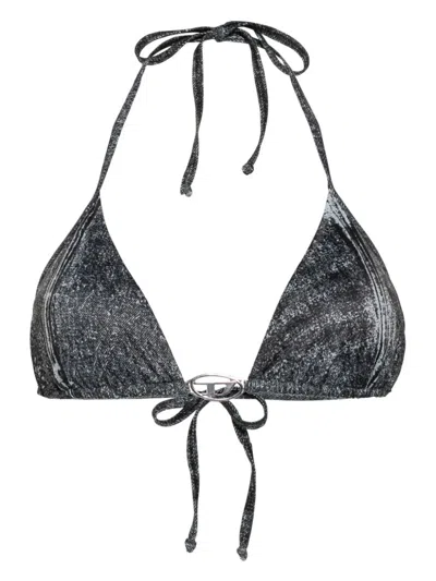 Diesel Oval D-logo Triangle Bikini Top In Black