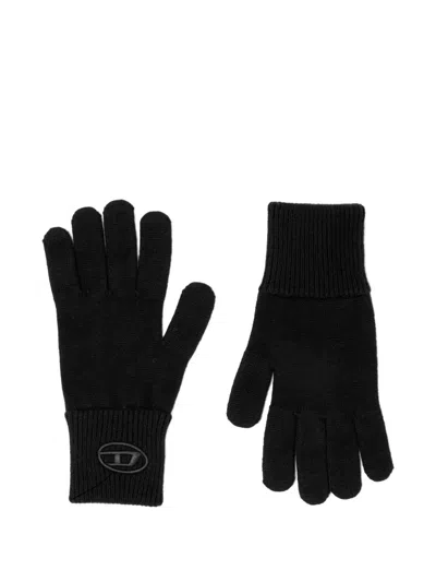 Diesel Oval D Logo-embroidered Gloves In Black