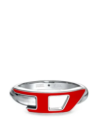 Diesel Oval D Logo-plaque Ring In Red