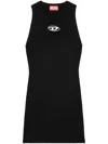 Diesel Ribbed Black Sleeveless Mini Dress With Logo Detail