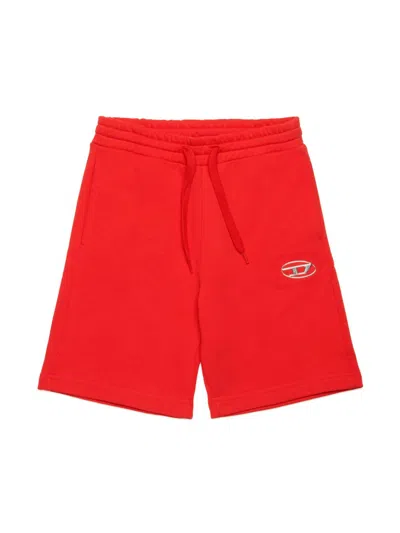 Diesel Kids' Shorts In Felpa Con Logo Oval D In Red