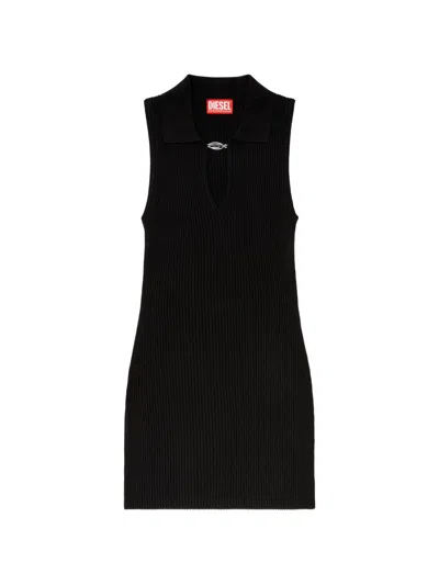 Diesel Oval D Rib-knitted Mini Dress In Black