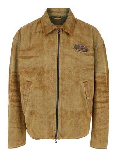 DIESEL 'RUST' BROWN JACKET WITH FRONTAL LOGO PLATE IN COTTON MAN