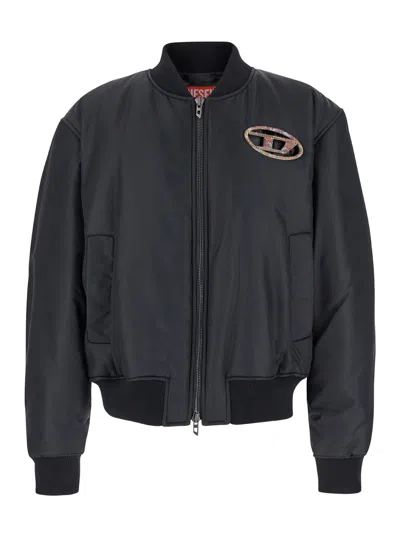 DIESEL J-MILLES-RUGG BLACK BOMBER JACKET WITH ZIP AND OVAL-D FRONT PLATE LOGOIN POLYAMIDE MAN