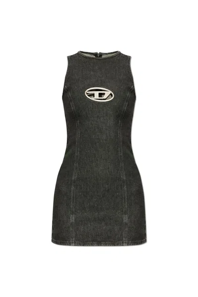 Diesel Oval D Sleeveless Denim Mini Dress In Black