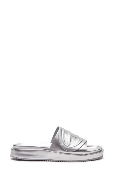 Diesel Oval D Slide Sandal In Silver