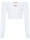 Diesel Cropped Ribbed Knit Boat Neck Sweater