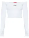 Diesel Cropped Ribbed Knit Boat Neck Sweater In White