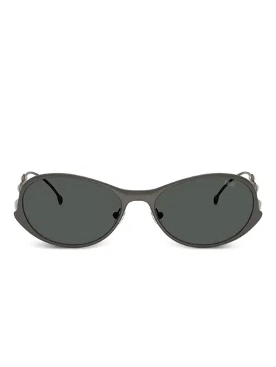 Diesel Oval-frame Embellished-arms Sunglasses In Black