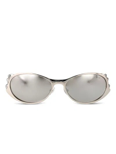 Diesel Oval-frame Embellished Sunglasses In Gold