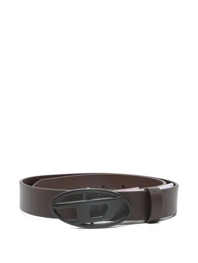 Diesel Kids' Oval-logo Buckle Belt In Brown