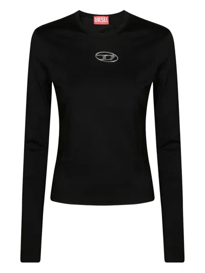 Diesel Long-sleeved Cotton T-shirt With Prominent Logo In Black