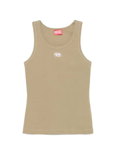 Diesel Oval-d Ribbed-knit Tank Top In Brown