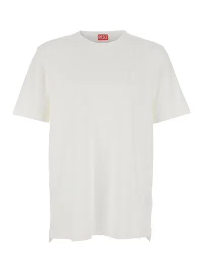 DIESEL WHITE CREWNECK T-SHIRT WITH TONAL LOGO EMBROIDERY ON THE FRONT IN COTTON MAN