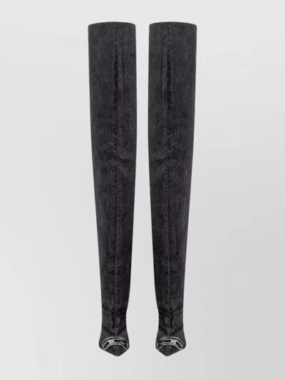 Diesel Over-the-knee Stiletto Pointed-toe Boot In Black