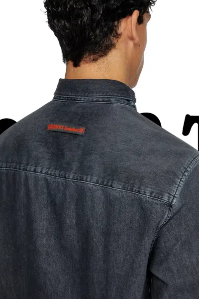 Diesel Overdyed Check And Denim Shirt In Blue